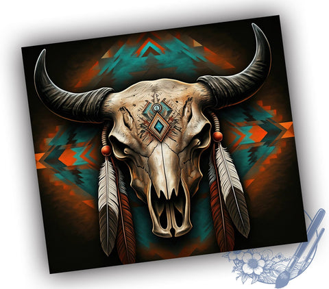 Western Bull Skull 20oz Tumbler Wrap, Western Skull, Bull Skull Tumbler, 20oz Tumbler, Sublimation Wrap, Cow Skull Decor, Western Decor, Rustic Gift Sublimation ToriDesigns 