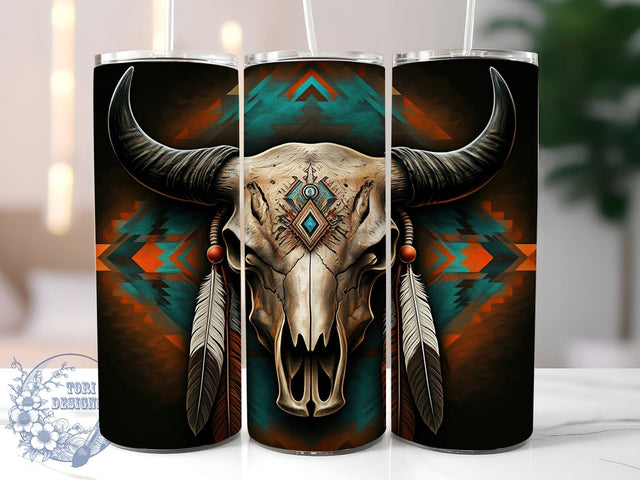 Western Bull Skull 20oz Tumbler Wrap, Western Skull, Bull Skull Tumbler, 20oz Tumbler, Sublimation Wrap, Cow Skull Decor, Western Decor, Rustic Gift Sublimation ToriDesigns 