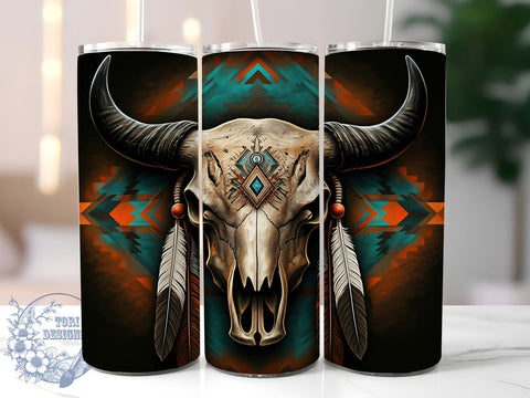 Western Bull Skull 20oz Tumbler Wrap, Western Skull, Bull Skull Tumbler, 20oz Tumbler, Sublimation Wrap, Cow Skull Decor, Western Decor, Rustic Gift Sublimation ToriDesigns 