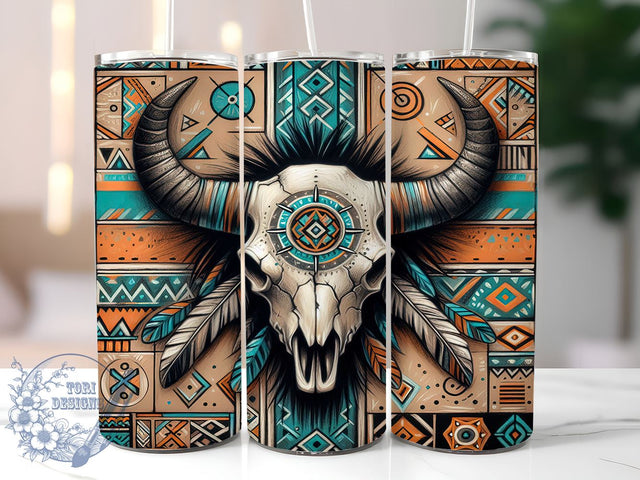 Western Bull Skull 20oz Tumbler Wrap, Western Skull, Bull Skull Tumbler, 20oz Tumbler, Sublimation Wrap, Cow Skull Decor, Western Decor, Rustic Gift Sublimation ToriDesigns 
