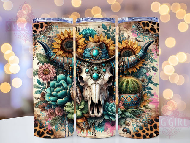 Western Bull Skull Cactus Sunflower Tumbler, Cactus Sunflower Tumbler, Leopard Print Tumbler, 20oz Tumbler Sublimation, Rustic Cowgirl Tumbler, Digital Tumbler Wrap, Boho Western Tumbler Sublimation SvggirlplusArt 