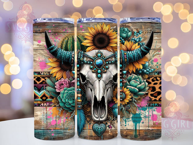 Western Bull Skull Cactus Sunflower Tumbler, Cactus Sunflower Tumbler, Leopard Print Tumbler, 20oz Tumbler Sublimation, Rustic Cowgirl Tumbler, Digital Tumbler Wrap, Boho Western Tumbler Sublimation SvggirlplusArt 