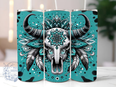 Western Bullskull 20oz Skinny Tumbler, Bullskull Tumbler Png, Straight & Tapered Tumbler Wrap, Instant Digital Download Sublimation ToriDesigns 