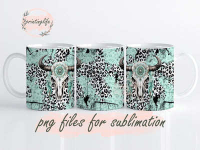 Western Bullskull Mug Wrap Design, Instant Digital Design Download Mug Wrap Design, Mug Design PNG Sublimation PrintingLife 