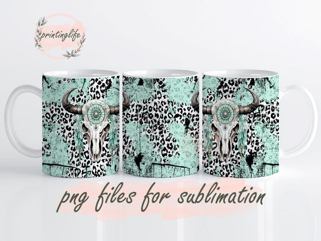 Western Bullskull Mug Wrap Design, Instant Digital Design Download Mug Wrap Design, Mug Design PNG Sublimation PrintingLife 