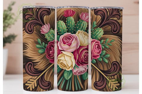 Western Cactus Floral Tumbler Wrap Sublimation PixelChick 