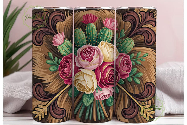 Western Cactus Floral Tumbler Wrap Sublimation PixelChick 