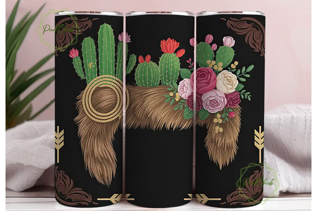 Western Cactus Floral Tumbler Wrap Sublimation PixelChick 