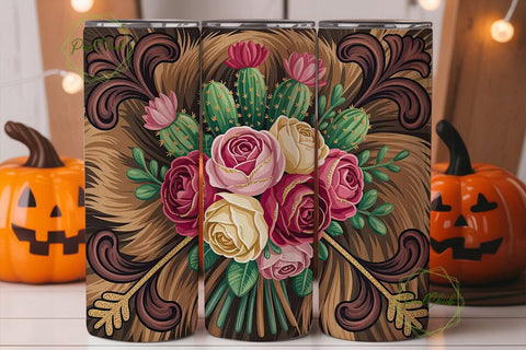 Western Cactus Floral Tumbler Wrap Sublimation PixelChick 