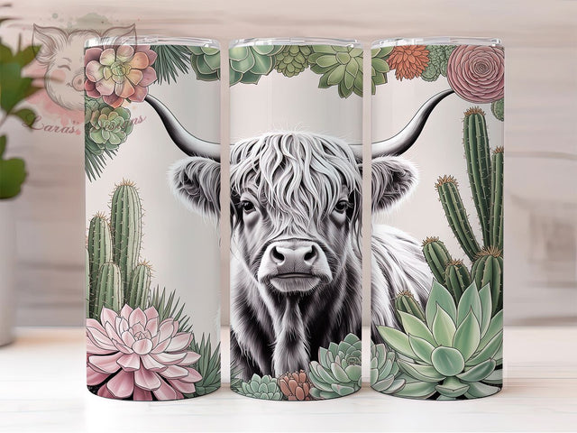 Western Cactus Highland Cow Tumbler, Cactus Floral Tumbler, Western Cow Wrap, Rustic Farmhouse Wrap, Whimsical Cow Wrap, Sublimation Design, Trendy Gift Idea Sublimation Lara' s Designs 