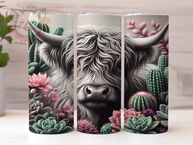 Western Cactus Highland Cow Tumbler, Cactus Floral Tumbler, Western Cow Wrap, Rustic Farmhouse Wrap, Whimsical Cow Wrap, Sublimation Design, Trendy Gift Idea Sublimation Lara' s Designs 