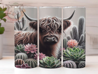 Western Cactus Highland Cow Tumbler, Cactus Floral Tumbler, Western Cow Wrap, Rustic Farmhouse Wrap, Whimsical Cow Wrap, Sublimation Design, Trendy Gift Idea Sublimation Lara' s Designs 