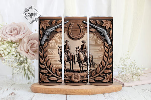 Western Carved Wood 20oz Tumbler Wrap Sublimation sassyprint 