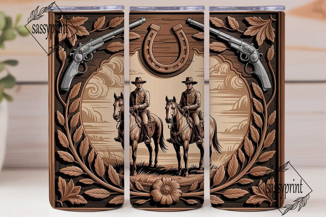 Western Carved Wood 20oz Tumbler Wrap Sublimation sassyprint 