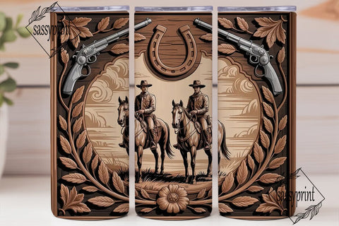 Western Carved Wood 20oz Tumbler Wrap Sublimation sassyprint 