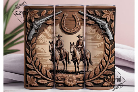 Western Carved Wood 20oz Tumbler Wrap Sublimation sassyprint 