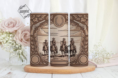 Western Carved Wood 20oz Tumbler Wrap Sublimation sassyprint 