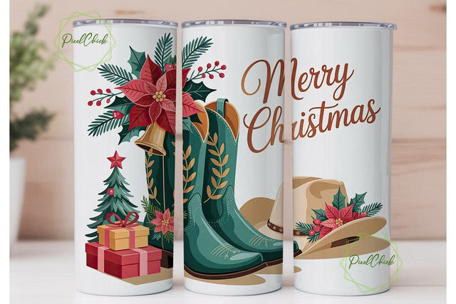 Western Christmas 20oz Tumbler Wrap Sublimation PixelChick 