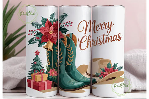 Western Christmas 20oz Tumbler Wrap Sublimation PixelChick 