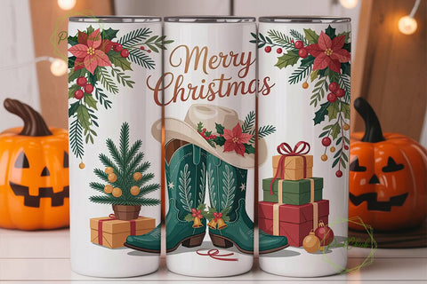 Western Christmas 20oz Tumbler Wrap Sublimation PixelChick 