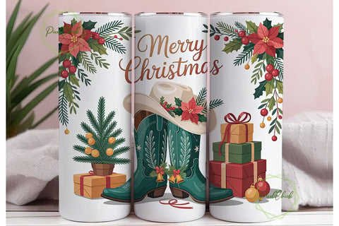 Western Christmas 20oz Tumbler Wrap Sublimation PixelChick 