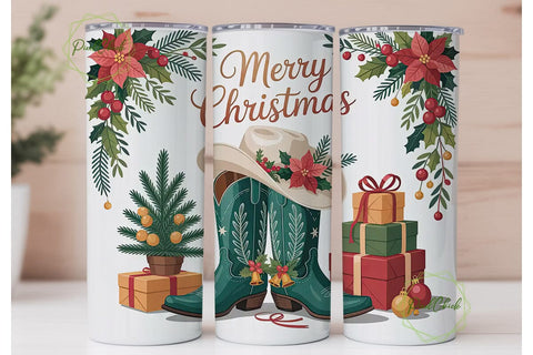 Western Christmas 20oz Tumbler Wrap Sublimation PixelChick 