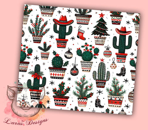 Western Christmas Cactus Tumbler, Christmas Cactus Tumbler, Cowboy Hat Ornament, 20oz Wrap, Holiday Drinkware, Western Christmas Decor, Festive Sublimation, Unique Holiday Gift Sublimation Lara' s Designs 
