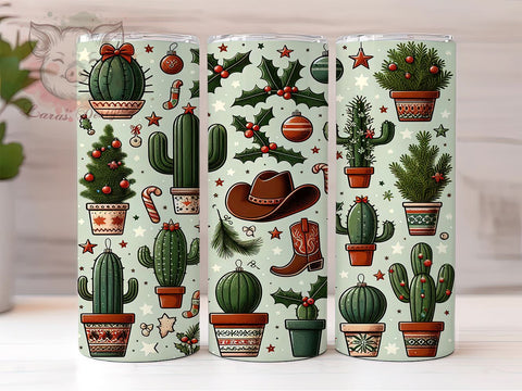 Western Christmas Cactus Tumbler, Christmas Cactus Tumbler, Cowboy Hat Ornament, 20oz Wrap, Holiday Drinkware, Western Christmas Decor, Festive Sublimation, Unique Holiday Gift Sublimation Lara' s Designs 