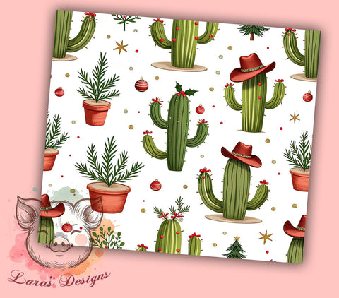 Western Christmas Cactus Tumbler, Christmas Cactus Tumbler, Cowboy Hat Ornament, 20oz Wrap, Holiday Drinkware, Western Christmas Decor, Festive Sublimation, Unique Holiday Gift Sublimation Lara' s Designs 