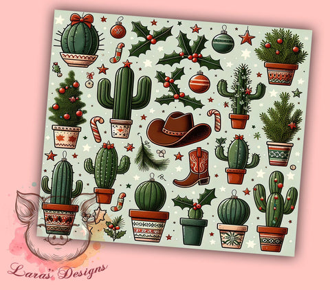 Western Christmas Cactus Tumbler, Christmas Cactus Tumbler, Cowboy Hat Ornament, 20oz Wrap, Holiday Drinkware, Western Christmas Decor, Festive Sublimation, Unique Holiday Gift Sublimation Lara' s Designs 
