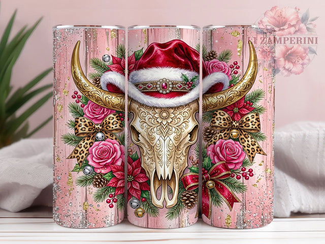 Western Christmas Cow Skull 20oz Tumbler, Cow Skull PNG, Western Christmas, Xmas Cow Skull, Country Christmas, Rustic Xmas Wrap, Western Tumbler Sub, Boho Christmas PNG Sublimation Li Zamperini 