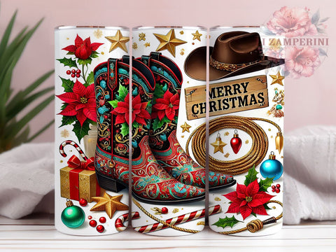 Western Christmas Cowgirl Boots Tumbler, Western Christmas Design, 20oz Wrap, Rustic Holiday Drinkware, Country Style Gift, Festive Sublimation, Western Decor Sublimation Li Zamperini 