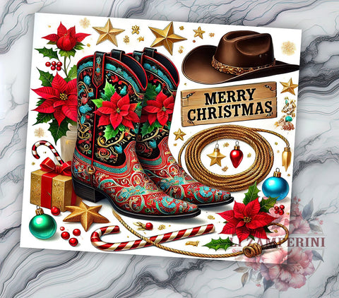 Western Christmas Cowgirl Boots Tumbler, Western Christmas Design, 20oz Wrap, Rustic Holiday Drinkware, Country Style Gift, Festive Sublimation, Western Decor Sublimation Li Zamperini 