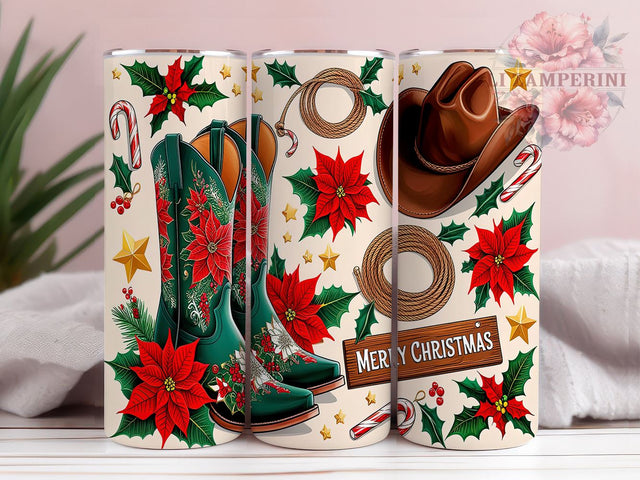 Western Christmas Cowgirl Boots Tumbler, Western Christmas Design, 20oz Wrap, Rustic Holiday Drinkware, Country Style Gift, Festive Sublimation, Western Decor Sublimation Li Zamperini 