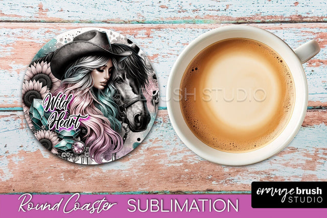 Western Coaster Sublimation - Cowgirl Round Coaster PNG Sublimation OrangeBrushStudio 