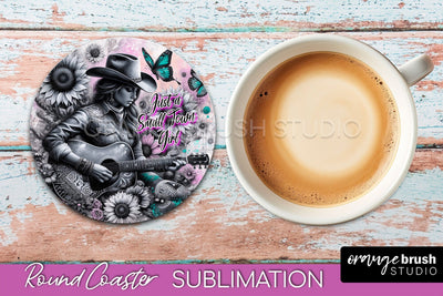 Western Coaster Sublimation - Cowgirl Round Coaster PNG Sublimation OrangeBrushStudio 