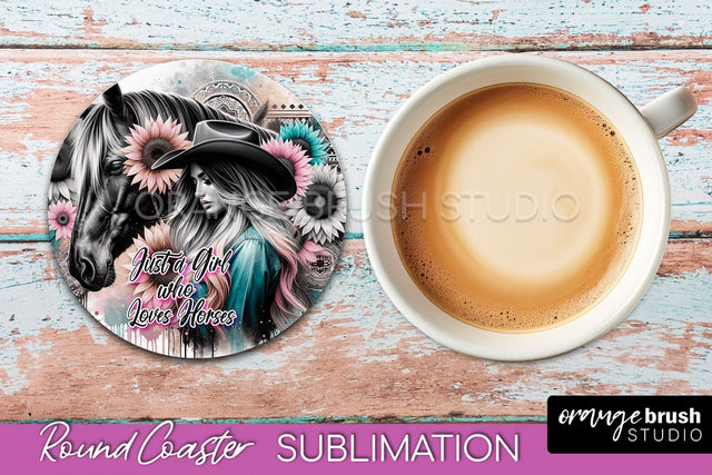 Western Coaster Sublimation - Cowgirl Round Coaster PNG Sublimation OrangeBrushStudio 