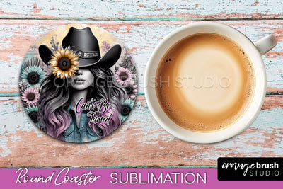 Western Coaster Sublimation - Cowgirl Round Coaster PNG Sublimation OrangeBrushStudio 