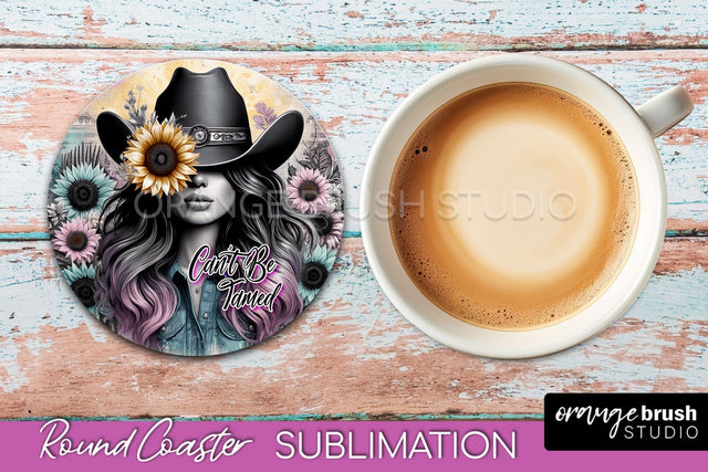 Western Coaster Sublimation - Cowgirl Round Coaster PNG Sublimation OrangeBrushStudio 