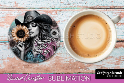 Western Coaster Sublimation - Cowgirl Round Coaster PNG Sublimation OrangeBrushStudio 