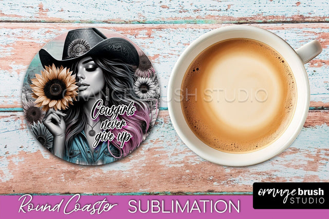 Western Coaster Sublimation - Cowgirl Round Coaster PNG Sublimation OrangeBrushStudio 