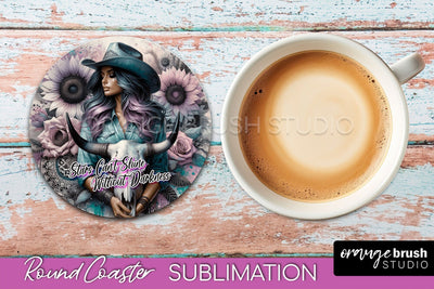 Western Coaster Sublimation - Cowgirl Round Coaster PNG Sublimation OrangeBrushStudio 