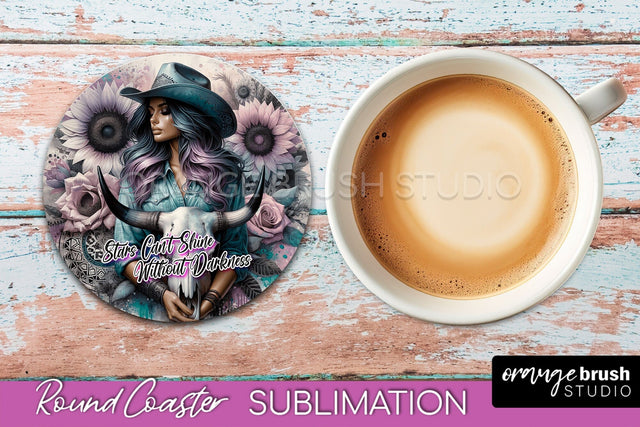 Western Coaster Sublimation - Cowgirl Round Coaster PNG Sublimation OrangeBrushStudio 