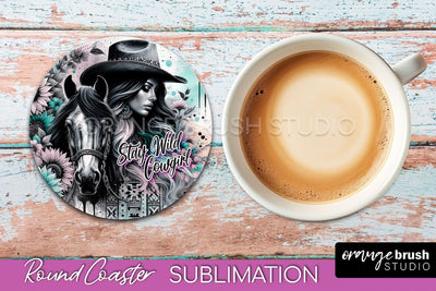 Western Coaster Sublimation - Cowgirl Round Coaster PNG Sublimation OrangeBrushStudio 