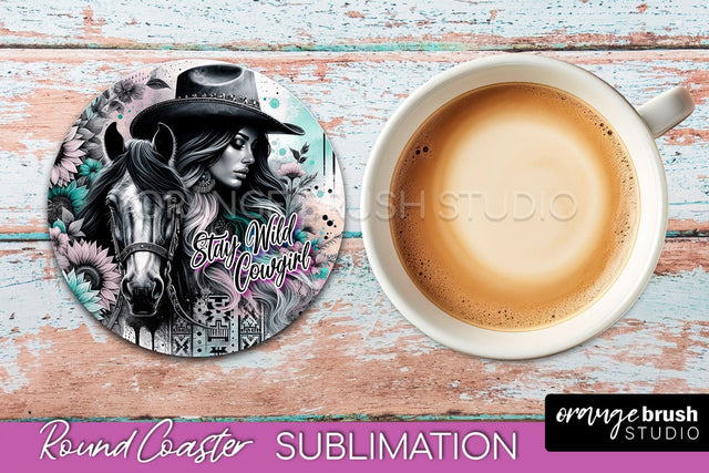 Western Coaster Sublimation - Cowgirl Round Coaster PNG Sublimation OrangeBrushStudio 