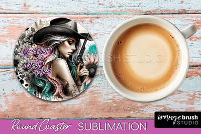 Western Coaster Sublimation - Cowgirl Round Coaster PNG Sublimation OrangeBrushStudio 