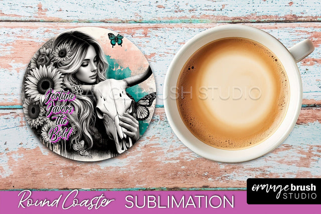 Western Coaster Sublimation - Cowgirl Round Coaster PNG Sublimation OrangeBrushStudio 