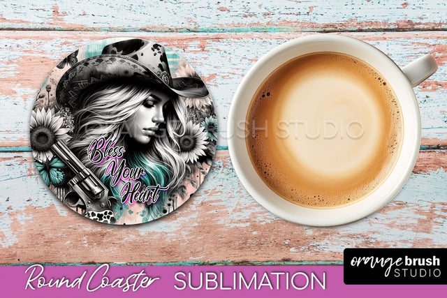 Western Coaster Sublimation - Cowgirl Round Coaster PNG Sublimation OrangeBrushStudio 