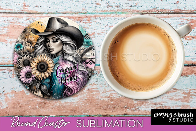Western Coaster Sublimation - Cowgirl Round Coaster PNG Sublimation OrangeBrushStudio 