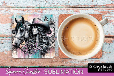 Western Coaster Sublimation - Cowgirl Square Coaster PNG Sublimation OrangeBrushStudio 